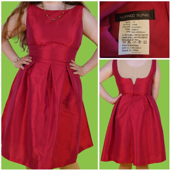 Alfred Sung D448 Sangria Pink Formal Bridesmaid Prom Midi Dress, 10 - Picture 4 of 8